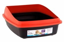 BANDEJA PARA GATO GRIS C/BORDE ROJO, 22″x16″