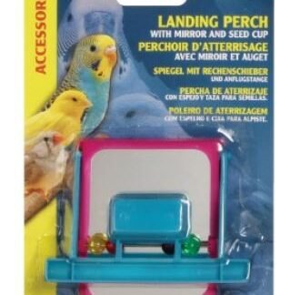 JUGUETE AVE ESPEJO CON POSADRO PARA JAULAS