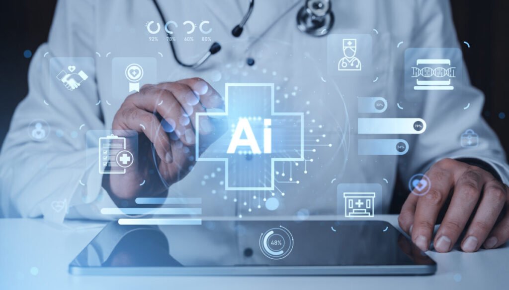 Representación conceptual de inteligencia artificial aplicada a la medicina y monitoreo de constantes vitales en pacientes crónicos.