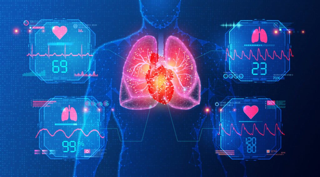 Representación gráfica de la integración de inteligencia artificial y datos médicos en cardiología clínica supervisada por especialistas.